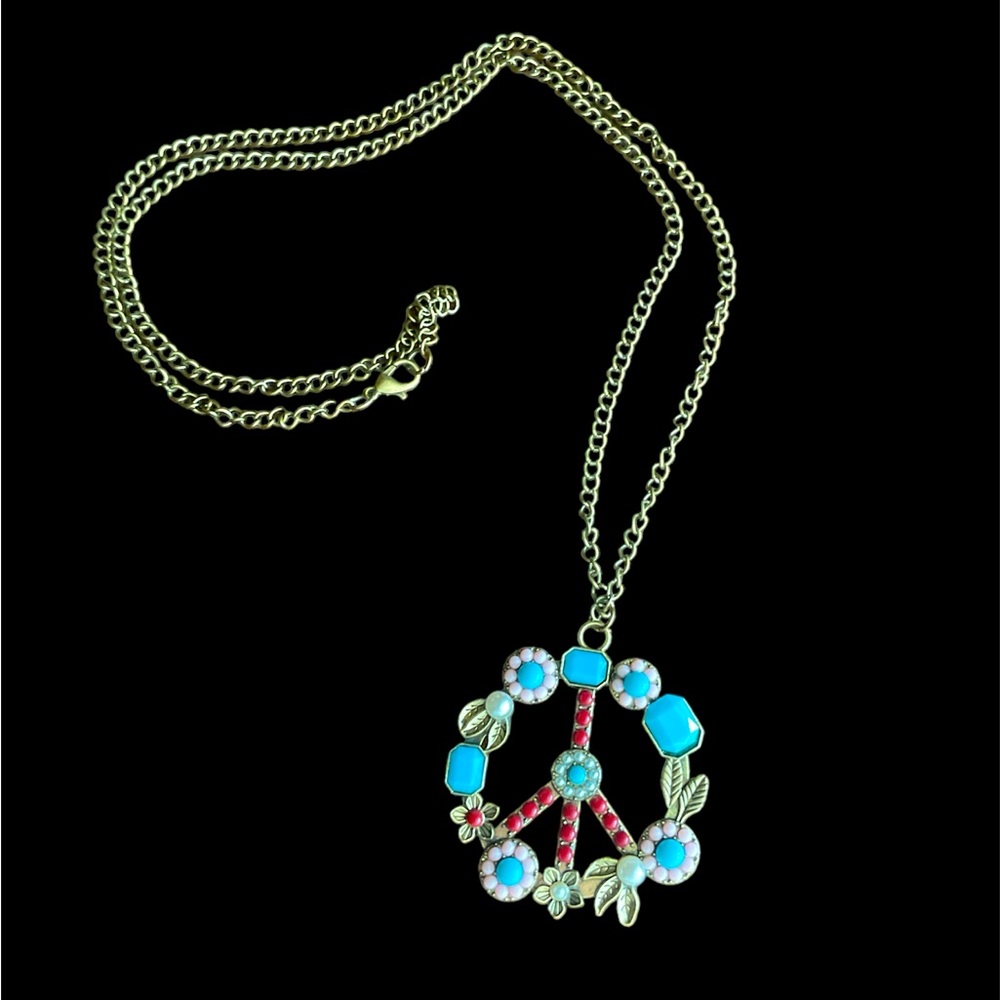 Classic 70s PEACE Sign LOVE Symbol FLOWER Child POWER Cool Hippie BOHO Necklace